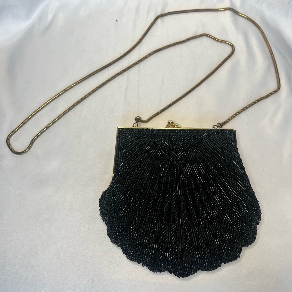 Vintage Carla Marchi Black Beaded Snap Shell Crossbody - Picture 2 of 9